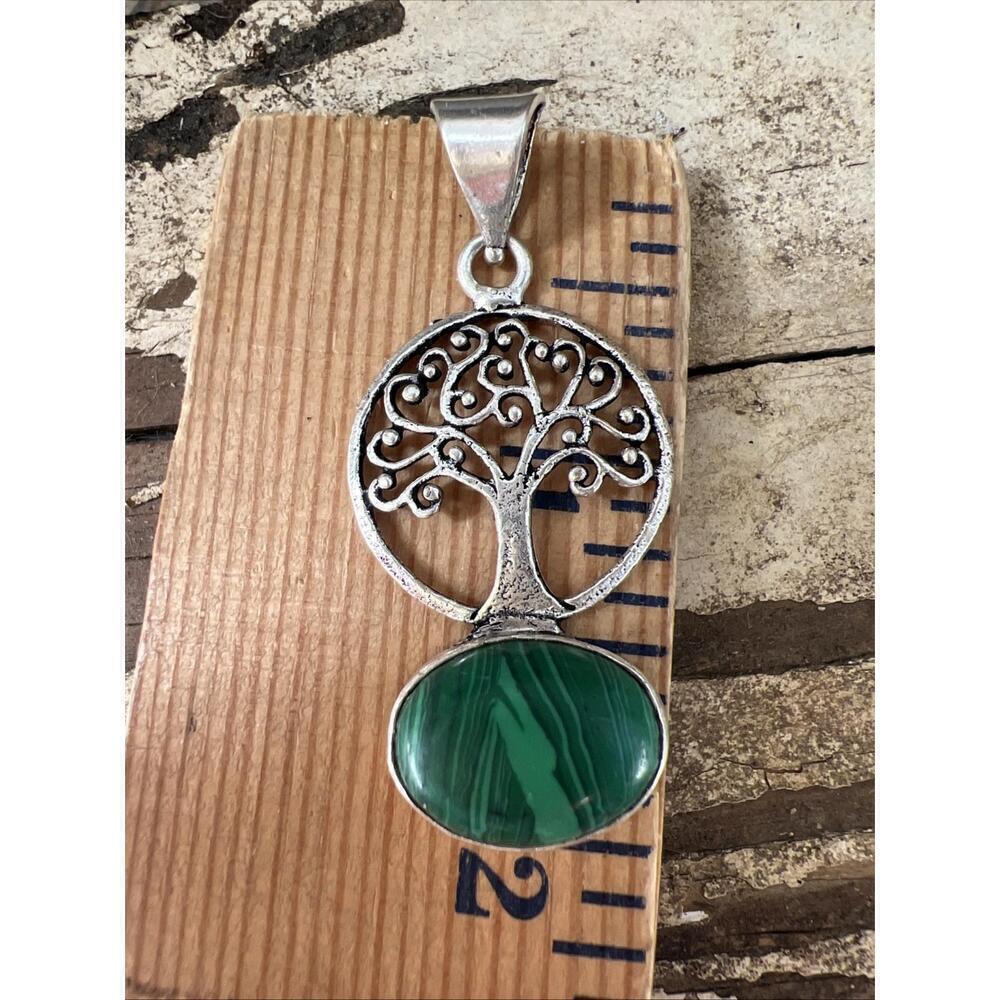 925 Sterling Silver Malachite Necklace Tree of Life gemstone Womens jewelry - Picture 8 of 9